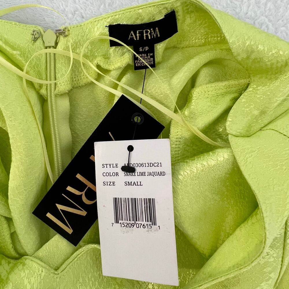 AFRM Radish Dress in Lime Green Snake Jacquard Midi Halter Front Cutout Slip NWT - Picture 9 of 16